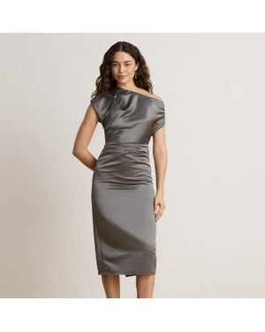 Ralph Lauren Satin Off-The-Shoulder Cocktail Dress - Grey