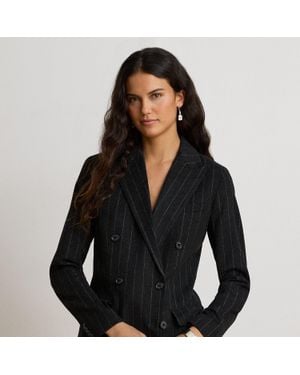 Ralph Lauren Pinstripe Double-Breasted Flannel Blazer - Black