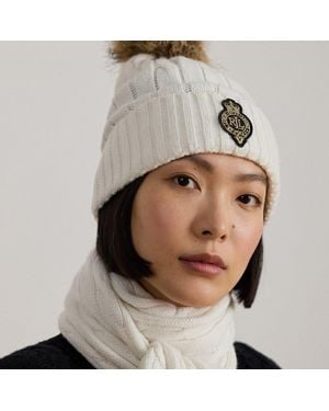 Ralph Lauren Ralph Crest-Patch Pom-Pom Cable-Knit Beanie - Brown