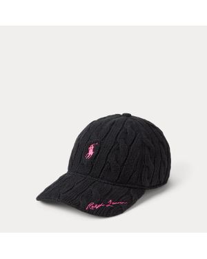 Polo Ralph Lauren Pony Cable-Knit Cotton Ball Cap - Black