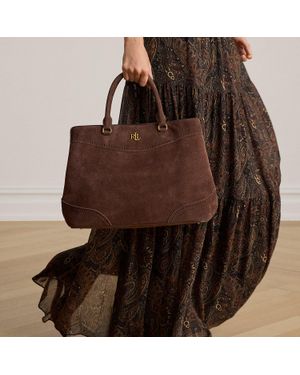 Ralph Lauren Perforated Suede Large Marcy Satchel - Brown
