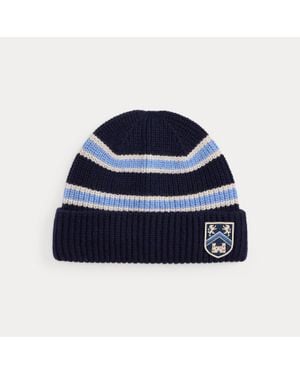 Polo Ralph Lauren Ralph Lauren Shield-Patch Rib-Knit Wool Beanie - Blue