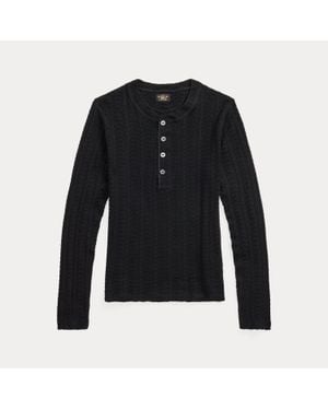 RRL Ralph Lauren Cotton Pointelle Henley Shirt - Black