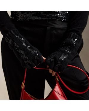Polo Ralph Lauren Ralph Lauren Sequin Wool-Cashmere Fingerless Gloves - Black