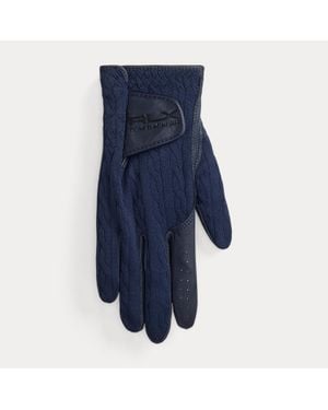Ralph Lauren Logo Leather-Trim Cable Gloves - Blue
