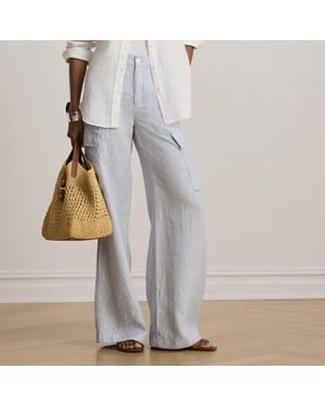 Ralph Lauren Pinstripe Linen Wide-Leg Cargo Pant - Grey