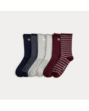 Ralph Lauren Striped & Logo Roll-Top Sock 6-Pack - Purple