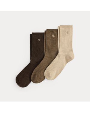 Ralph Lauren Rib-Knit Cotton-Blend Crew Sock 3-Pack - Brown