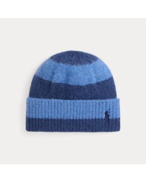 Ralph Lauren Brushed Wool Striped Beanie - Blue