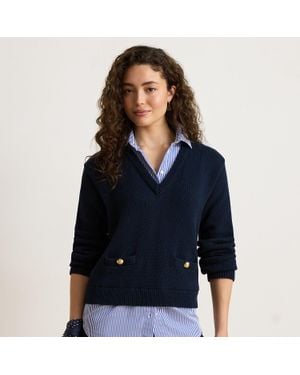 Ralph Lauren Layered Button-Trim Cotton Sweater - Blue
