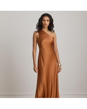 Ralph Lauren Satin Charmeuse One-Shoulder Gown - Brown