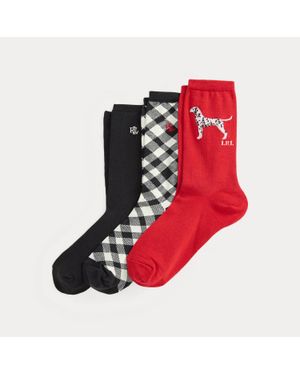 Ralph Lauren Patterned Cotton-Blend Crew Sock 3-Pack - Red