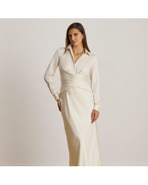 Ralph Lauren Pleated Button-Up Charmeuse Gown - Natural