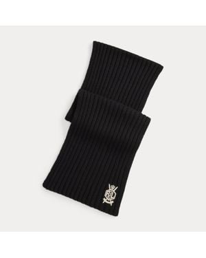 Ralph Lauren Ralph Lauren Crest Rib-Knit Cashmere Scarf - Black