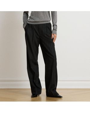 Ralph Lauren Pinstripe Pleated Flannel Tapered Pant - Black