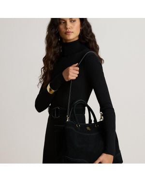Ralph Lauren Perforated Suede Large Marcy Satchel - Black