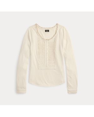 RRL Pleated-Bib Cotton-Linen Jersey Top - White