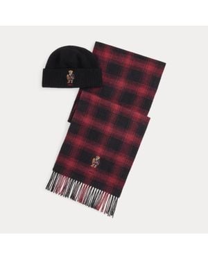 Ralph Lauren Polo Bear Wool Beanie & Scarf Gift Set - Red