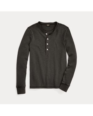 RRL Garment-Dyed Waffle-Knit Henley Shirt - Grey