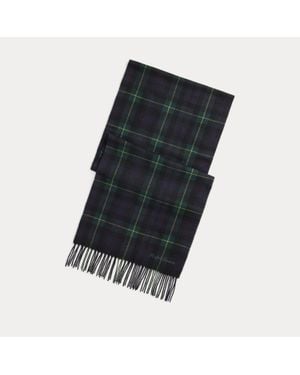 Ralph Lauren Plaid Cashmere Fringe Scarf - Black