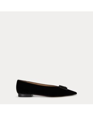 Ralph Lauren Audri Bow-Trim Velvet Ballet Flat - Black