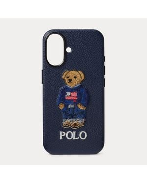 Ralph Lauren Polo Bear Leather Iphone 16 Case - Blue