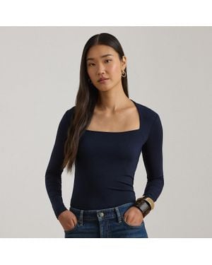 Ralph Lauren Square-Neck Stretch Jersey Top - Blue
