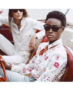 RRL Floral Cotton Voile Western Blouse - White