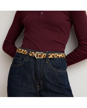Ralph Lauren Rounded-Buckle Leopard-Print Skinny Belt - Purple