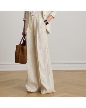 Ralph Lauren Pinstripe Linen Wide-Leg Pant - Natural
