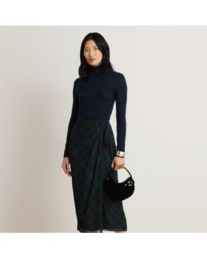 Ralph Lauren Plaid Tie-Front Georgette Midi Skirt - Blue