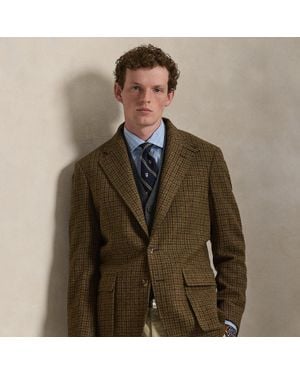 Ralph Lauren The Rl67 Suede-Patch Plaid Tweed Jacket - Green
