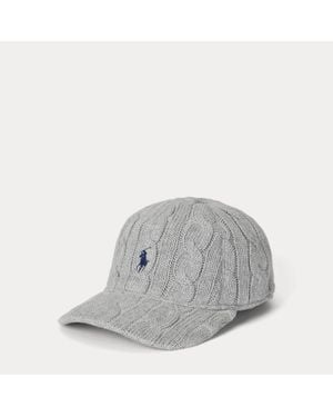 Ralph Lauren Cable-Knit Cotton Ball Cap - Grey