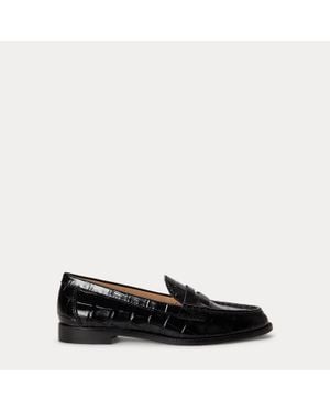 Ralph Lauren Wynnie Crocodile-Embossed Leather Loafer - Black