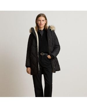 Ralph Lauren Faux-Fur-Trim Hooded Quilted Coat - Black