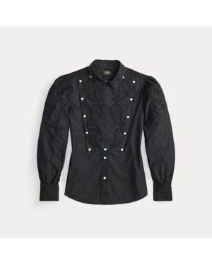RRL Embroidered Cotton Bib-Front Blouse - Black