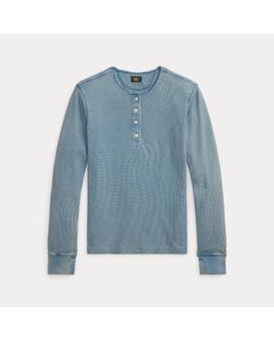 RRL Stretch Waffle-Knit Henley Shirt - Blue