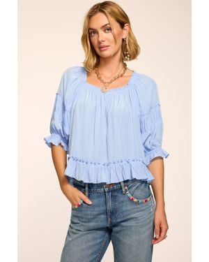Ramy Brook Natasha Ruched Square Neck Blouse - Blue