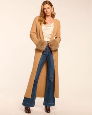 Ramy Brook Louise Wool Blend Faux Fur Trim Duster Sweater - Blue