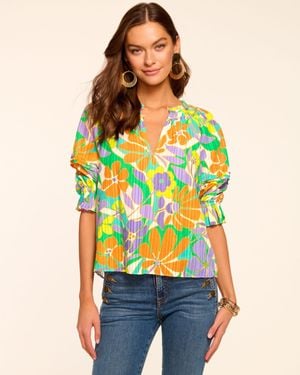 Ramy Brook Trixie Puff Sleeve V-Neck Blouse - Blue