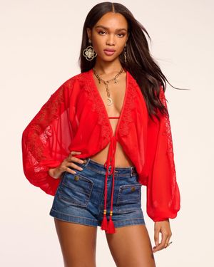 Ramy Brook Ange Embellished Coverup Top - Red