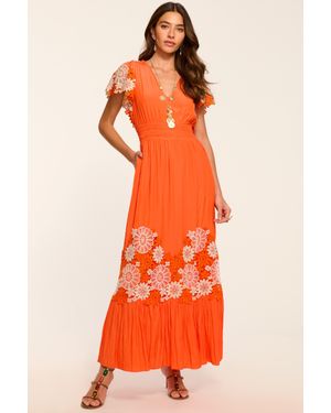 Ramy Brook Georgie Embroidered Maxi Dress - Orange