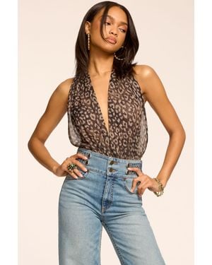 Ramy Brook Kalia Leopard Printed V-Neck Bodysuit - Blue