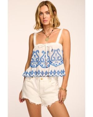 Ramy Brook Leighton Embroidered Coverup Tank Top - Blue