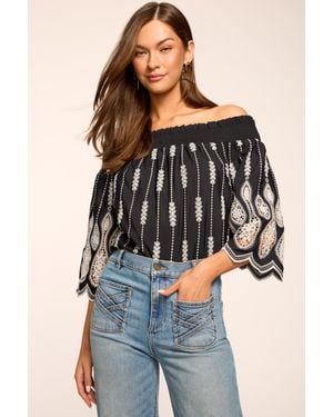 Ramy Brook Rubie Embroidered Off-The-Shoulder Top - Blue