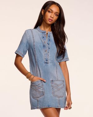 Ramy Brook Skylar Short Sleeve Braided Denim Dress - Blue