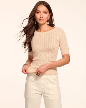 Ramy Brook Elliot Pointelle Silk Cashmere Short Sleeve Top - Natural