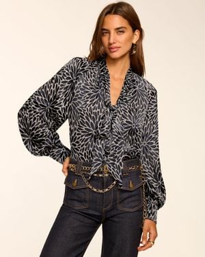 Ramy Brook Aura Burnout V-Neck Long Sleeve Blouse - Black