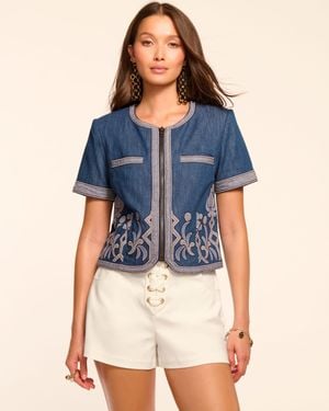 Ramy Brook Nicko Denim Embroidered Short Sleeve Jacket - Blue