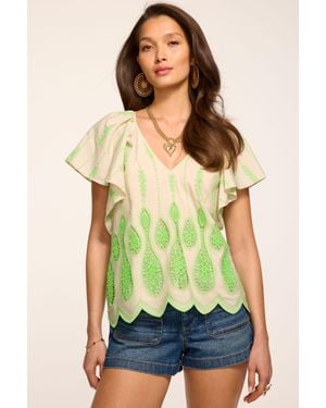 Ramy Brook Bettie Embroidered Short Sleeve Top - Green
